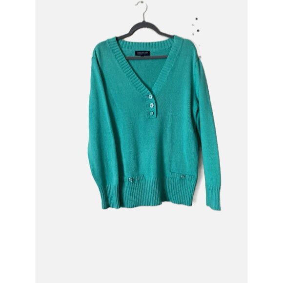 Vintage Jones New York Women V- Neck Pullover Chunky Sweater Size 1X. Pre-Owned - Picture 1 of 7